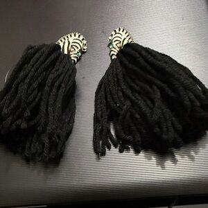 Black Tassel Earrings with Zebra Print